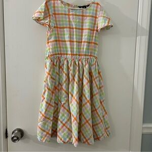 Lands' End Orange, Green and White Plaid Cotton Sundress